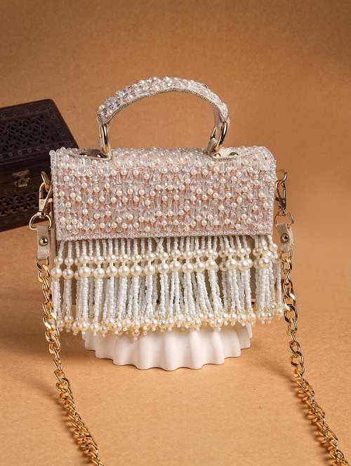embroidered cream clutch with pearl work  - 22220160 -  Standard Image - 0