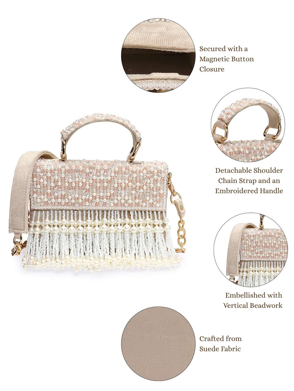 embroidered cream clutch with pearl work  - 22220160 -  Standard Image - 4