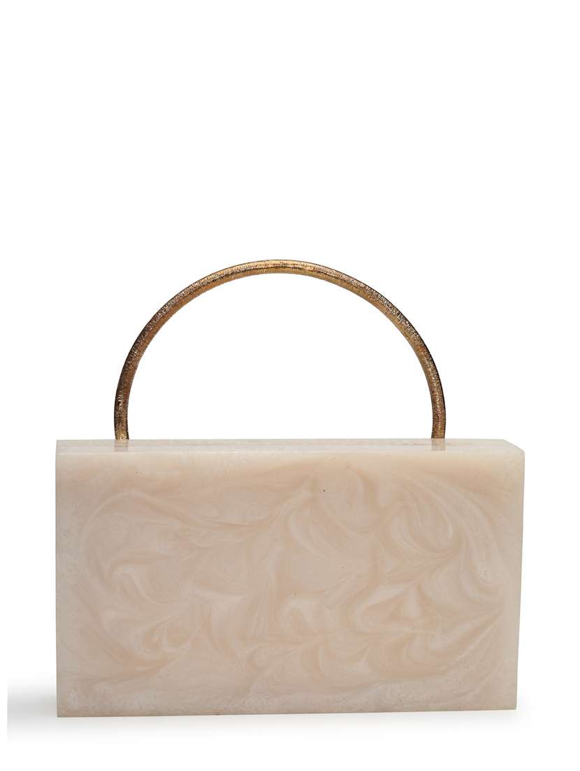 embellished cream box clutch with chain strap - 22220161 -  Standard Image - 1