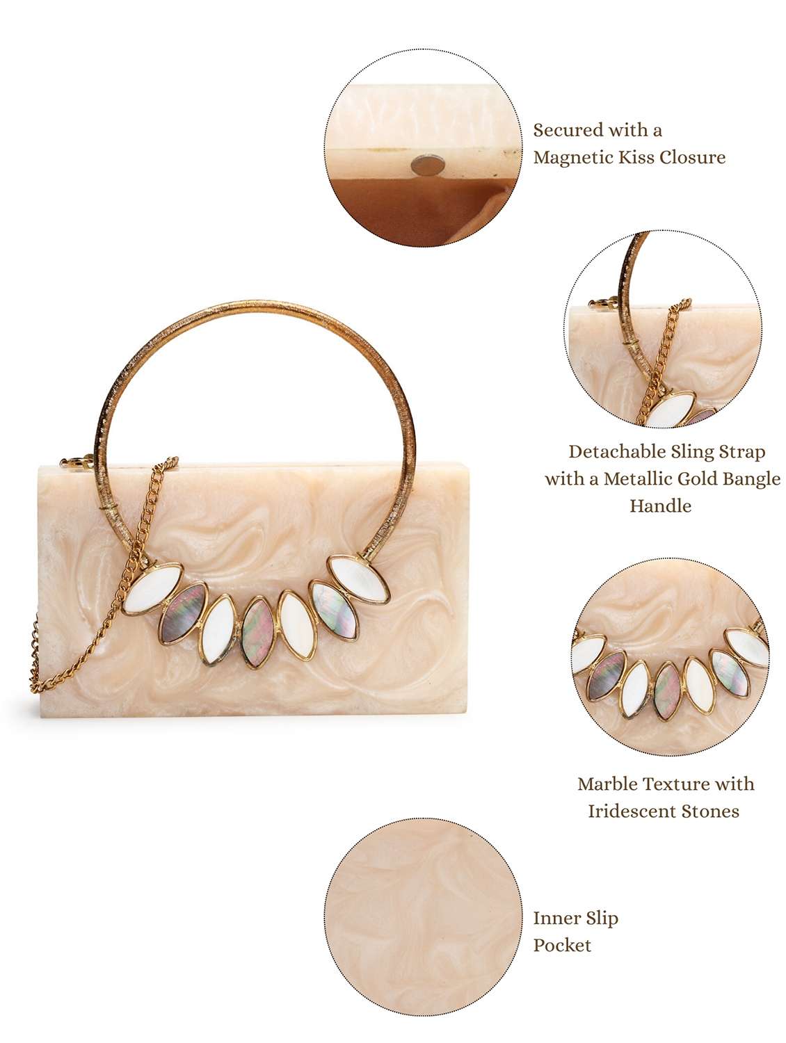 embellished cream box clutch with chain strap - 22220161 -  Standard Image - 4