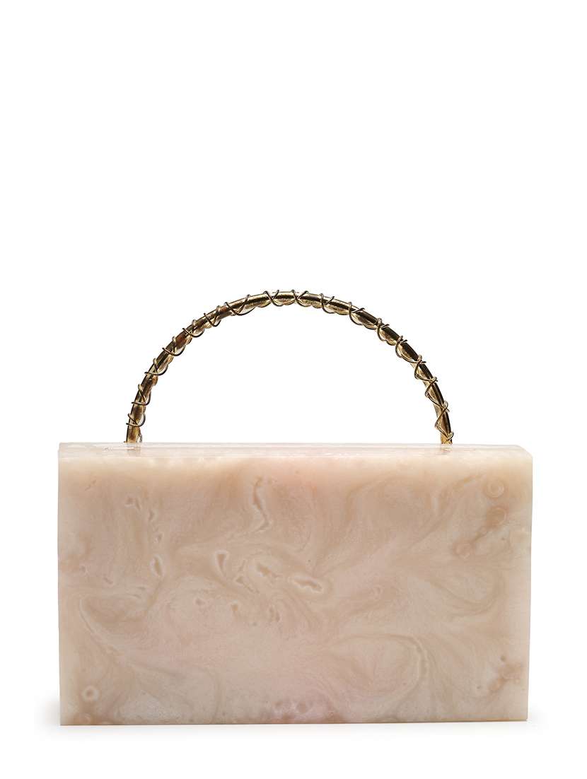 cream textured box clutch with detachable strap - 22220162 -  Standard Image - 1