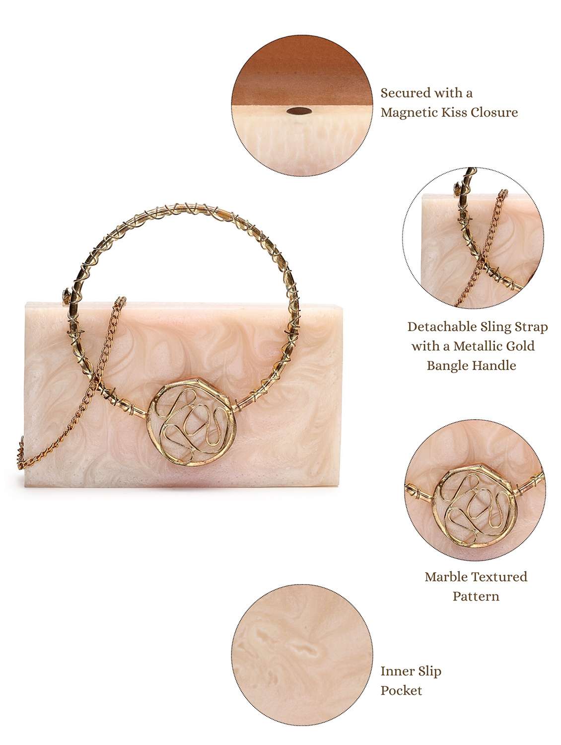 cream textured box clutch with detachable strap - 22220162 -  Standard Image - 4