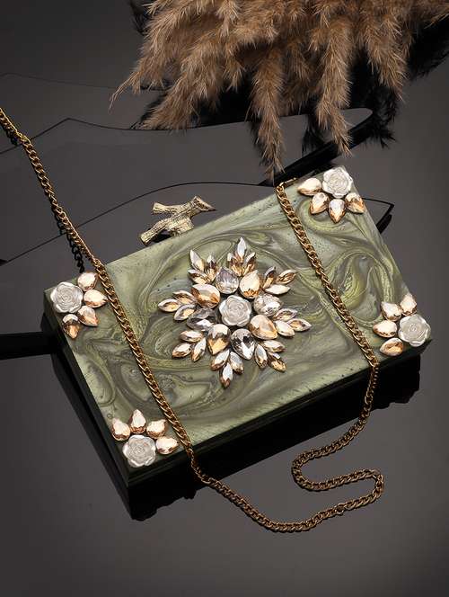  olive embellished party clutch with strap - 22220163 -  Standard Image - 0