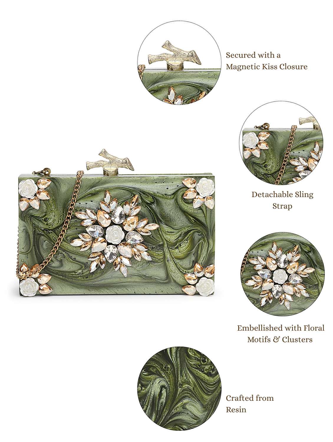  olive embellished party clutch with strap - 22220163 -  Standard Image - 4