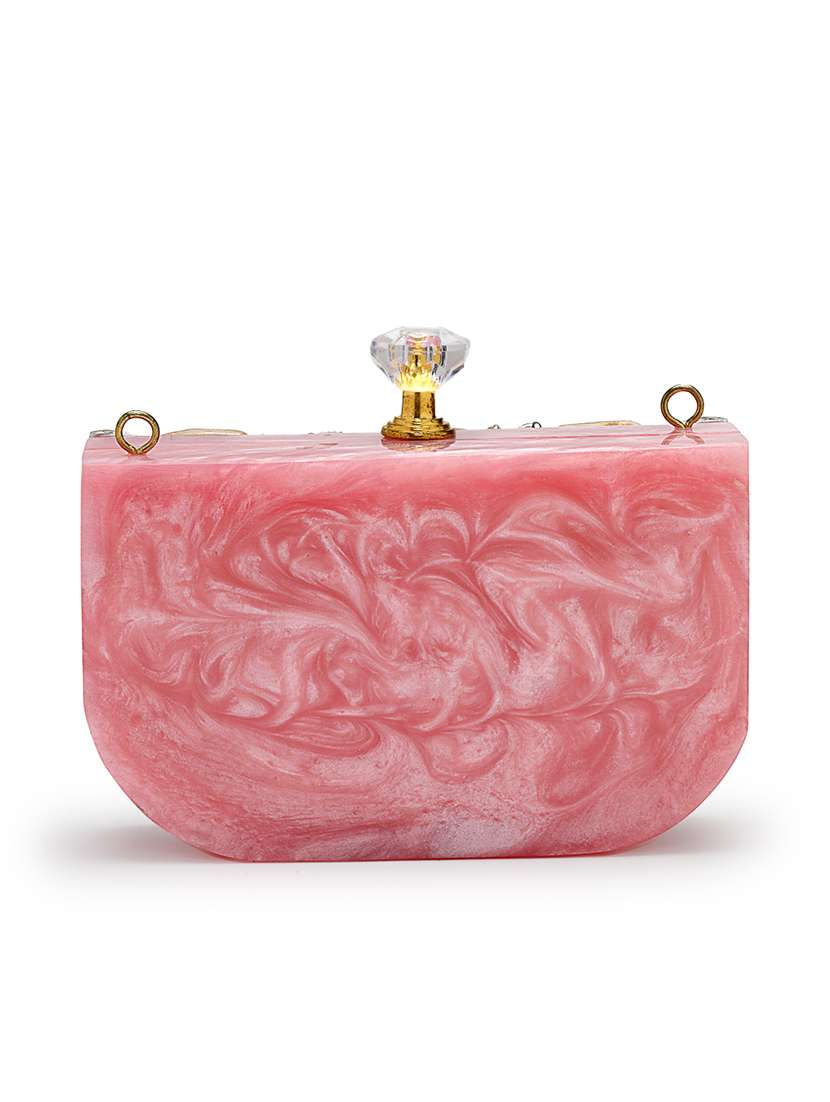embellished pink clutch with pearl strap  - 22220164 -  Standard Image - 1