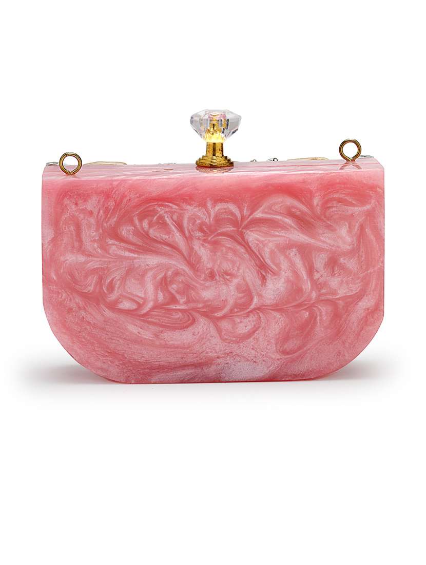 embellished pink clutch with pearl strap  - 22220164 -  Standard Image - 1