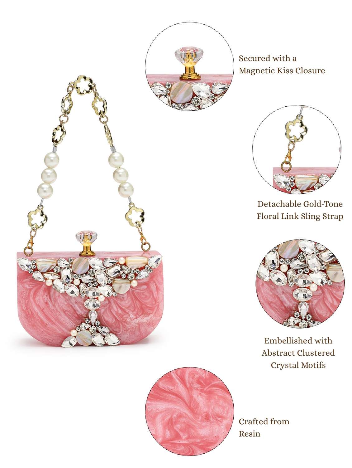 embellished pink clutch with pearl strap  - 22220164 -  Standard Image - 4