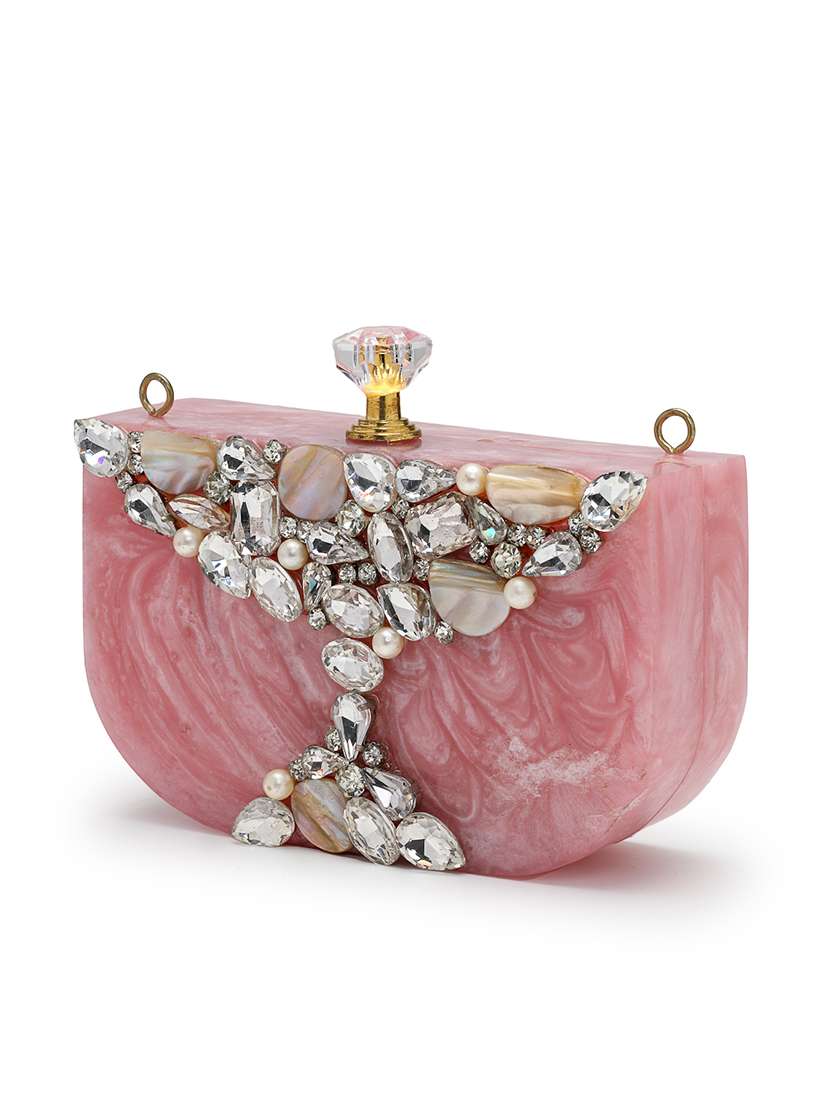 embellished pink clutch with pearl strap  - 22220164 -  Standard Image - 4