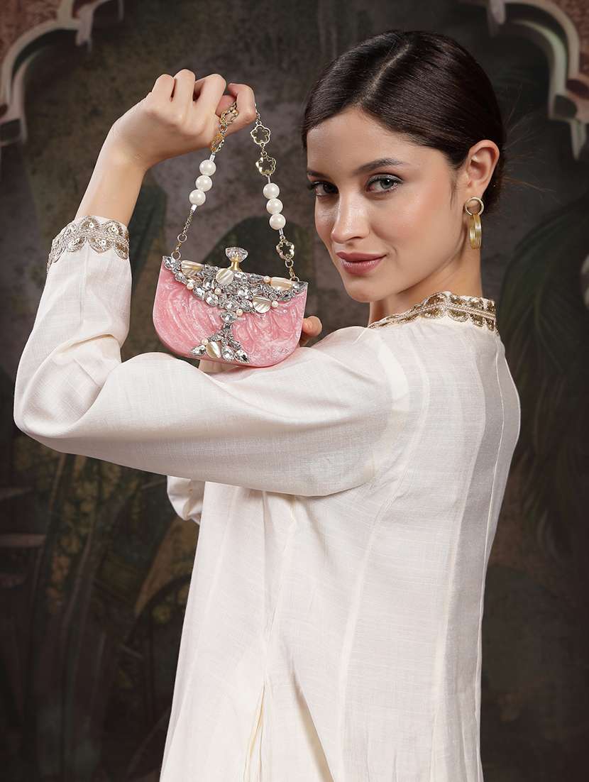 embellished pink clutch with pearl strap  - 22220164 -  Standard Image - 9