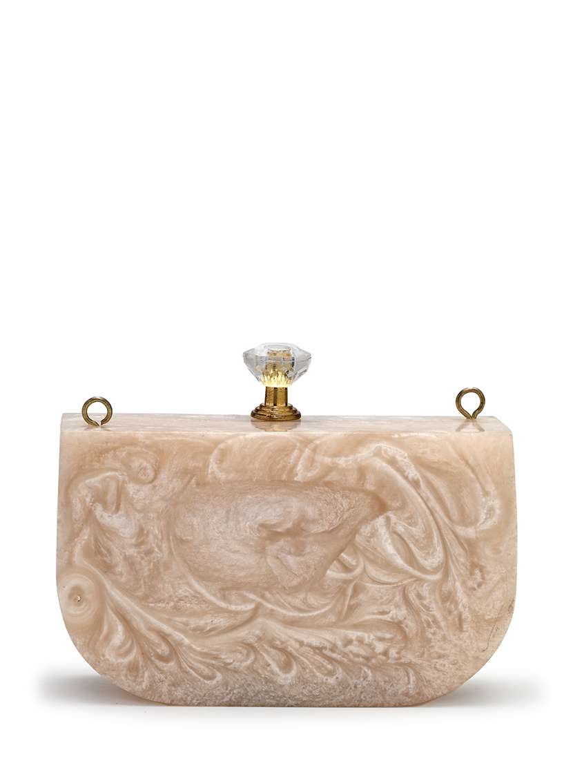 embellished beige synthetic clutch with strap - 22220165 -  Standard Image - 1