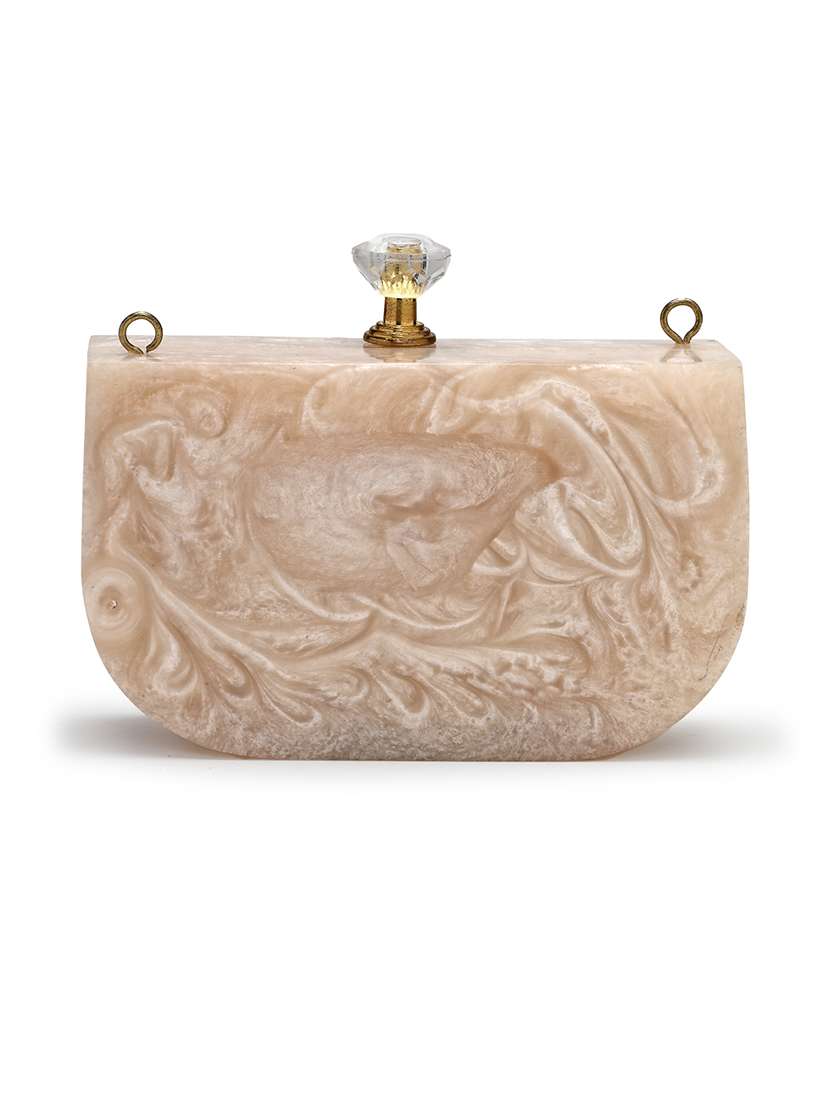 embellished beige synthetic clutch with strap - 22220165 -  Standard Image - 1