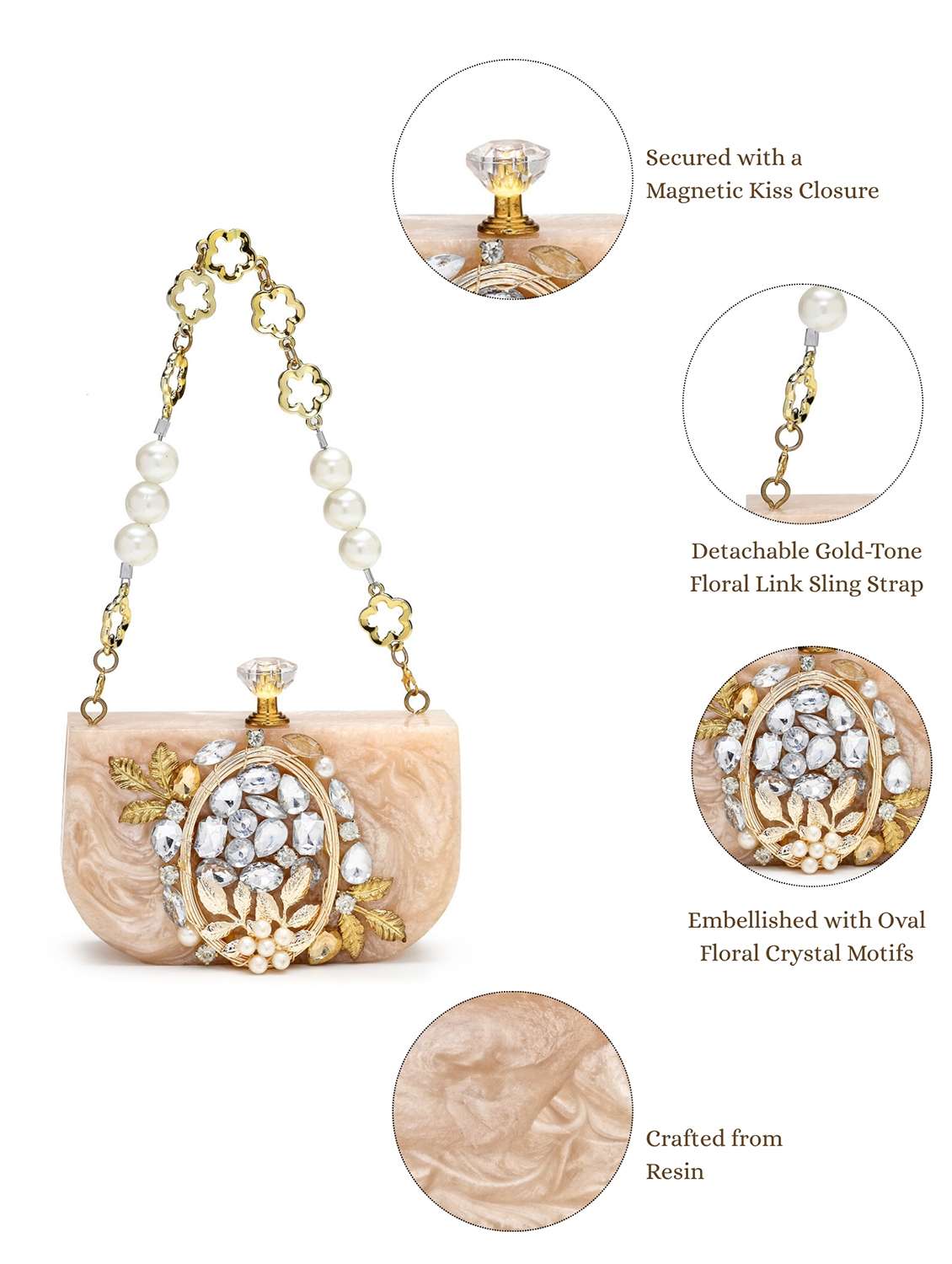 embellished beige synthetic clutch with strap - 22220165 -  Standard Image - 4