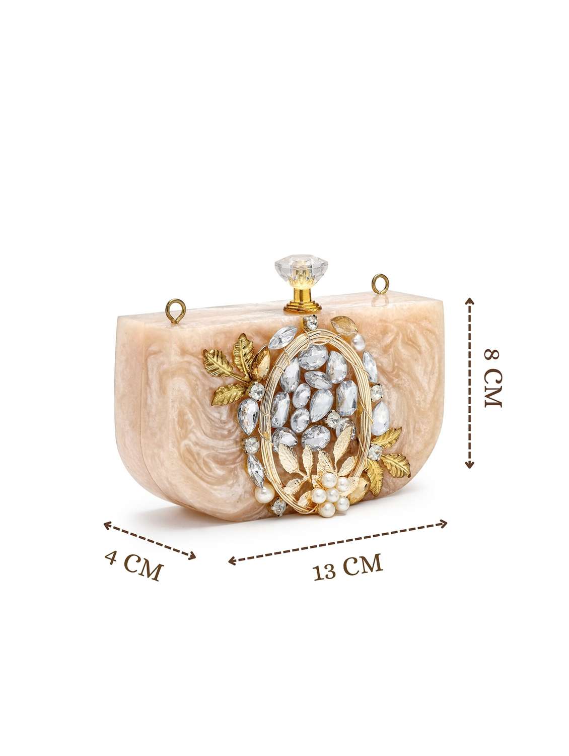 embellished beige synthetic clutch with strap - 22220165 -  Standard Image - 4