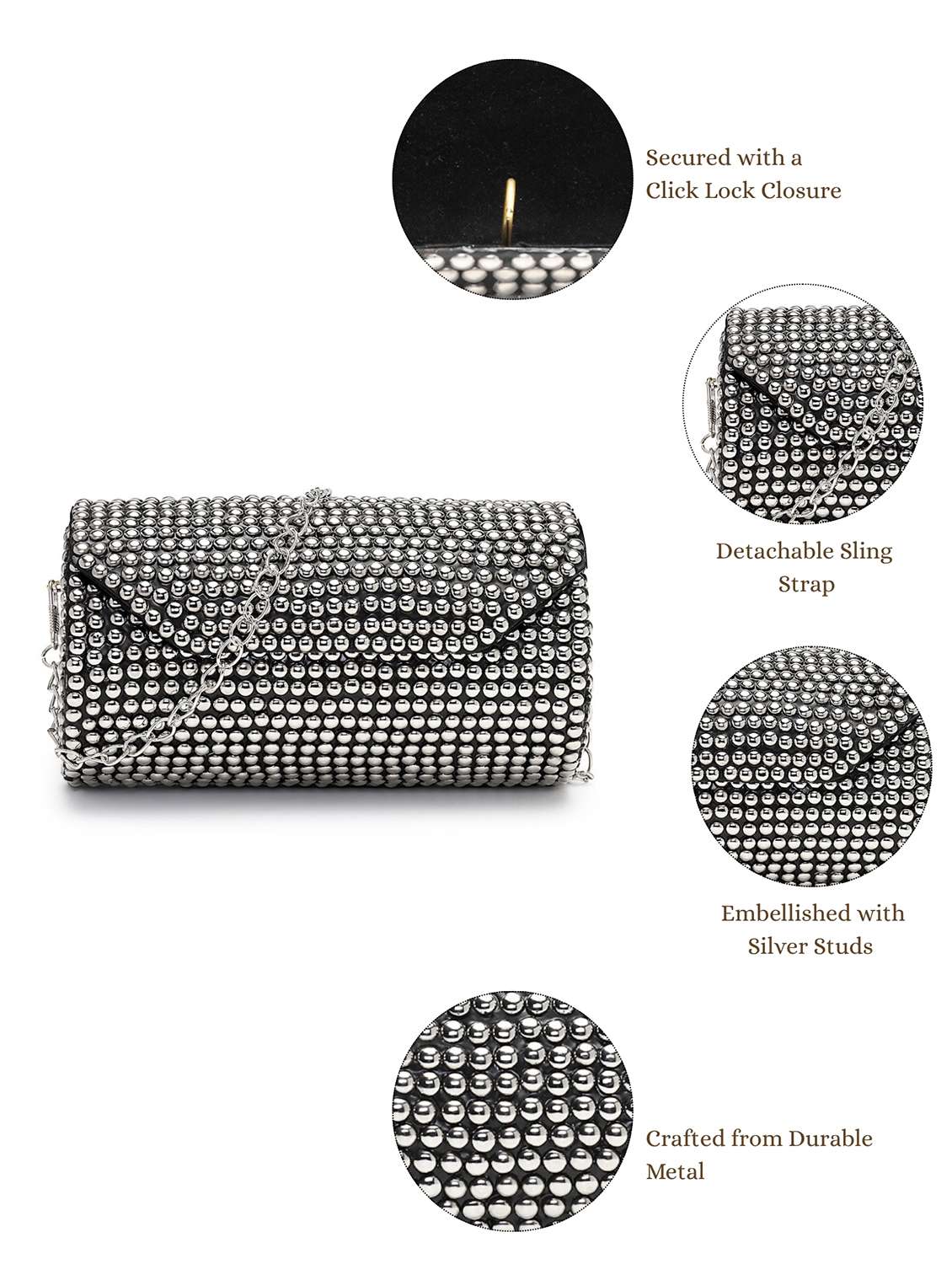embellished cylindrical clutch with sling strap - 22220169 -  Standard Image - 4
