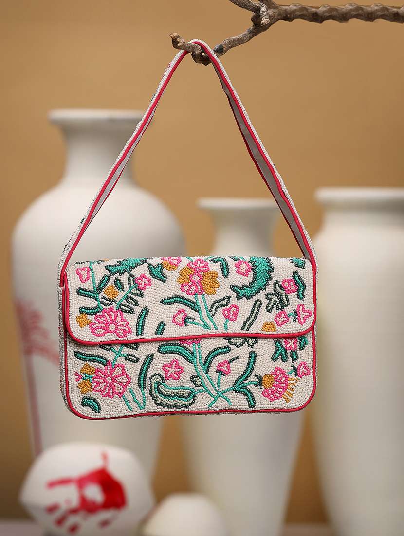 floral embellished cream box clutch