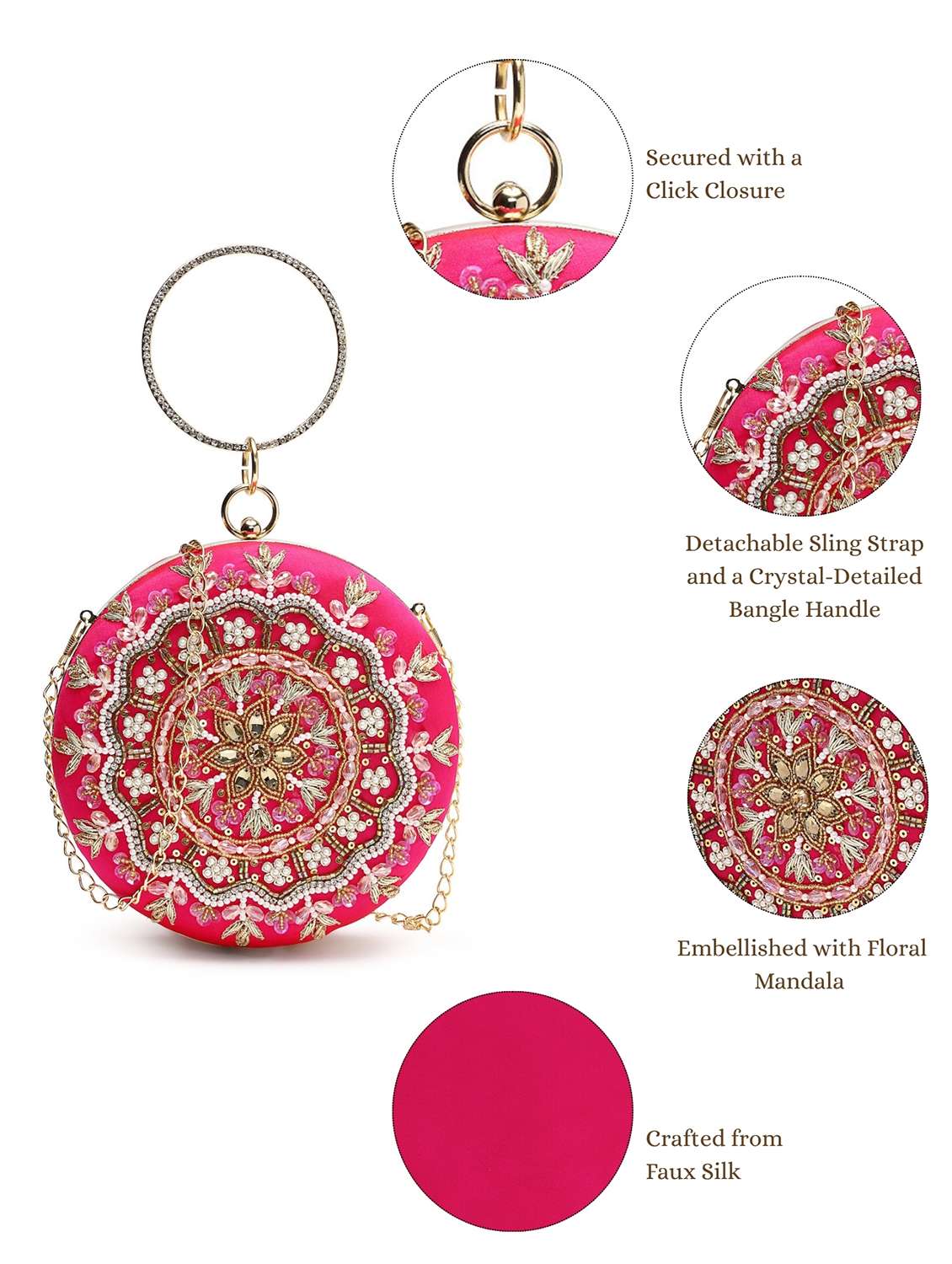 pink embellished faux silk party clutch - 22220173 -  Standard Image - 4