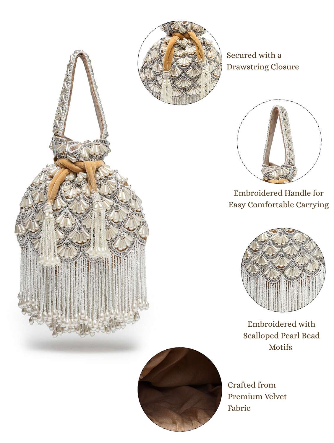 women embellished pearl detiled potli bag - 22220180 -  Standard Image - 4