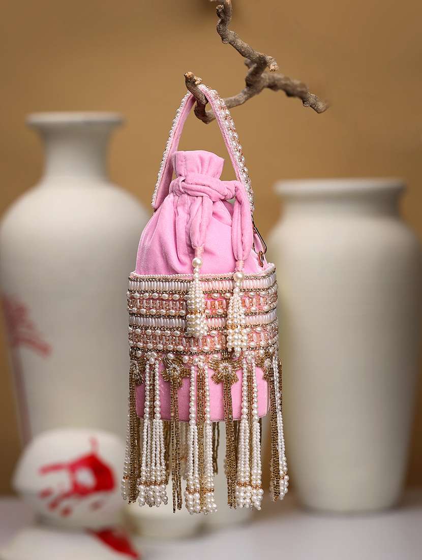 women embellished pearl detiled potli bag