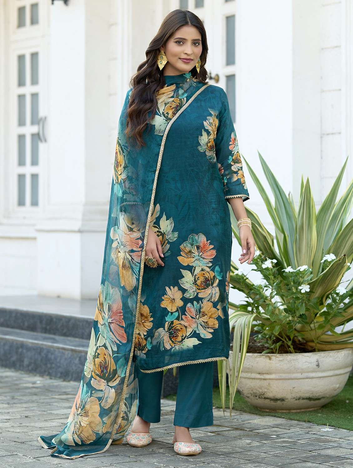 women floral printed three quarter sleeve kurta pant with dupatta set - 22220182 -  Standard Image - 1
