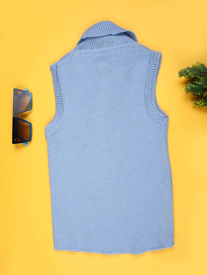 girls solid turtle neck sleeveless sweater - 22220183 -  Standard Image - 1