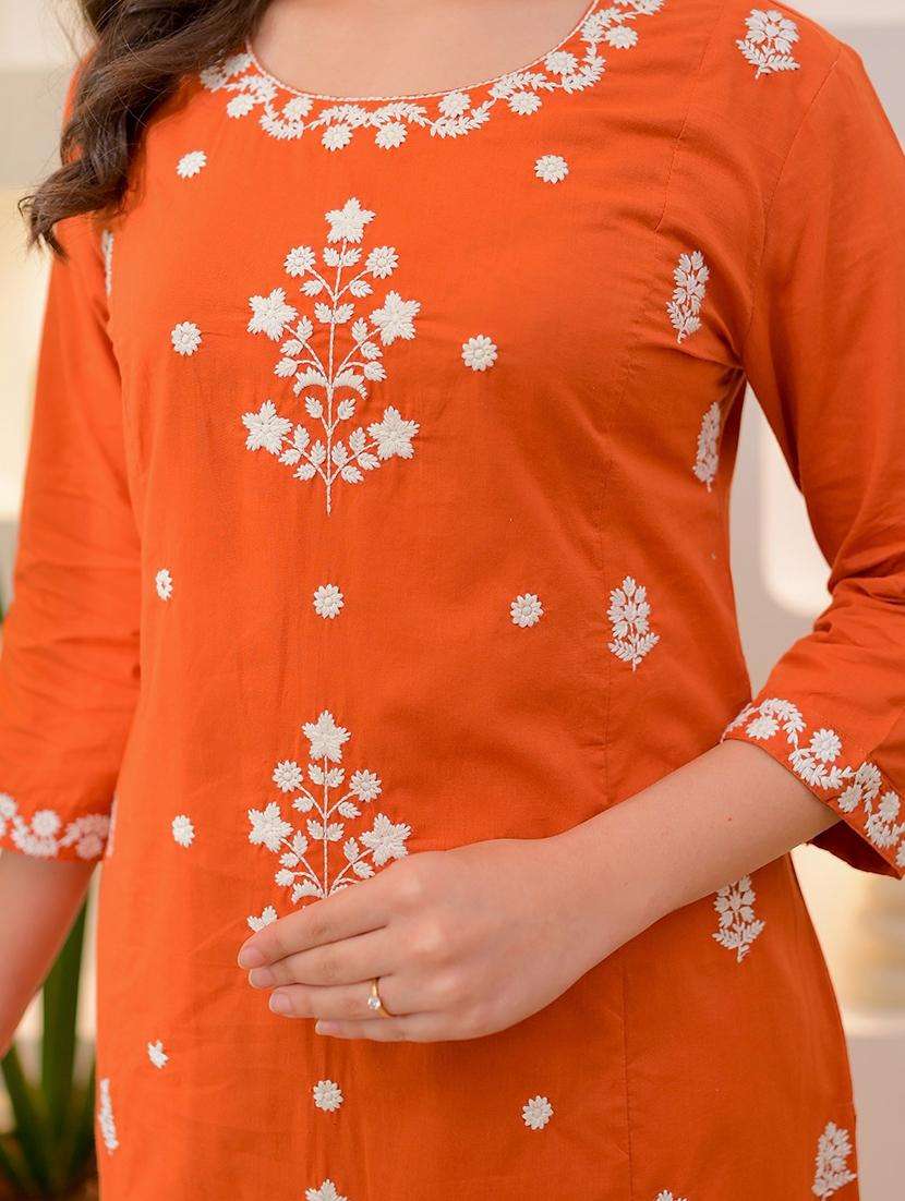 women solid with work three quarter sleeve kurta pant with dupatta set - 22220186 -  Standard Image - 4