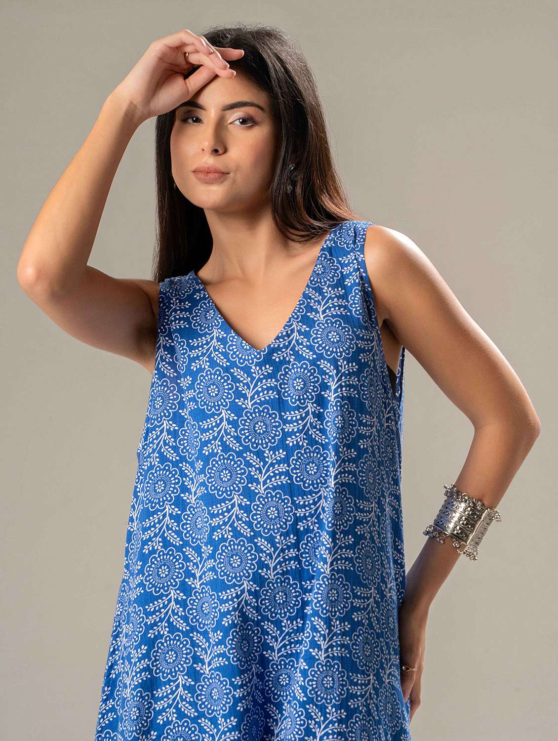women printed sleeveless a-line dress - 22220197 -  Standard Image - 4