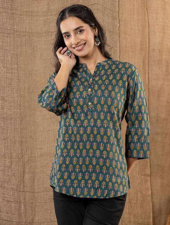 women printed three quarter sleeve a-line kurti - 22220242 -  Standard Image - 1