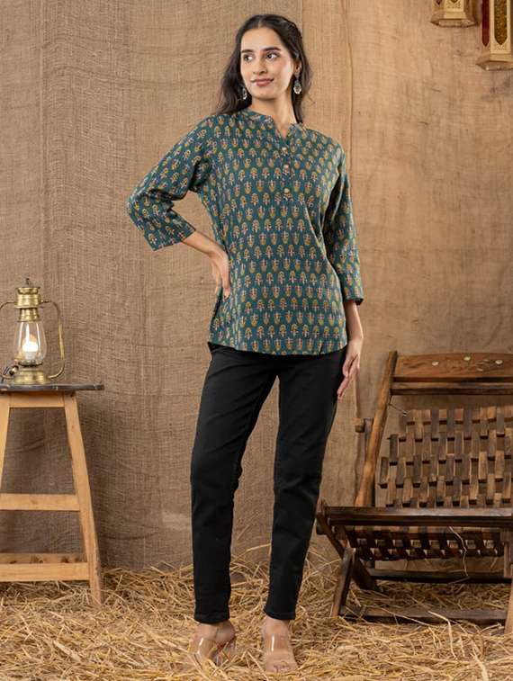 women printed three quarter sleeve a-line kurti - 22220242 -  Standard Image - 4