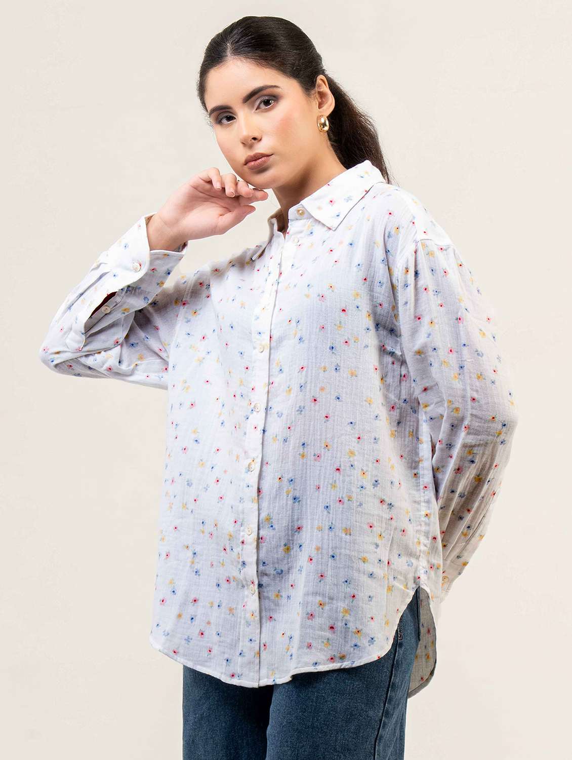 women printed collared long sleeve shirt - 22220243 -  Standard Image - 4