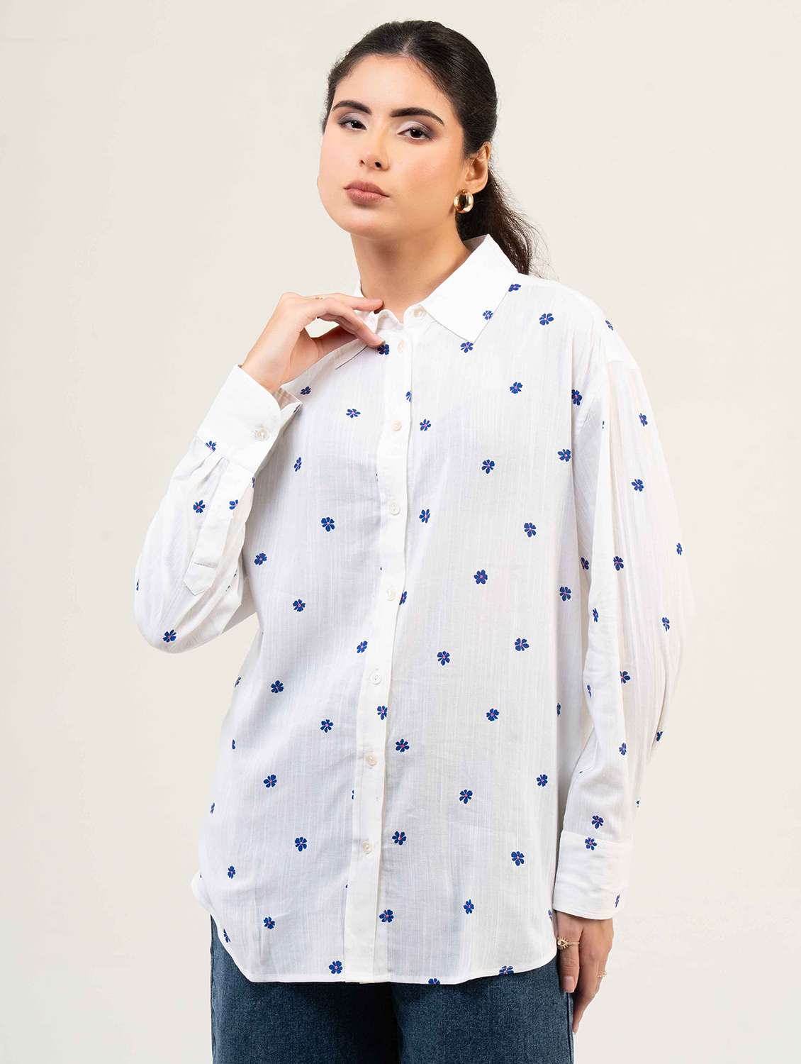 women printed collared long sleeve shirt - 22220244 -  Standard Image - 4