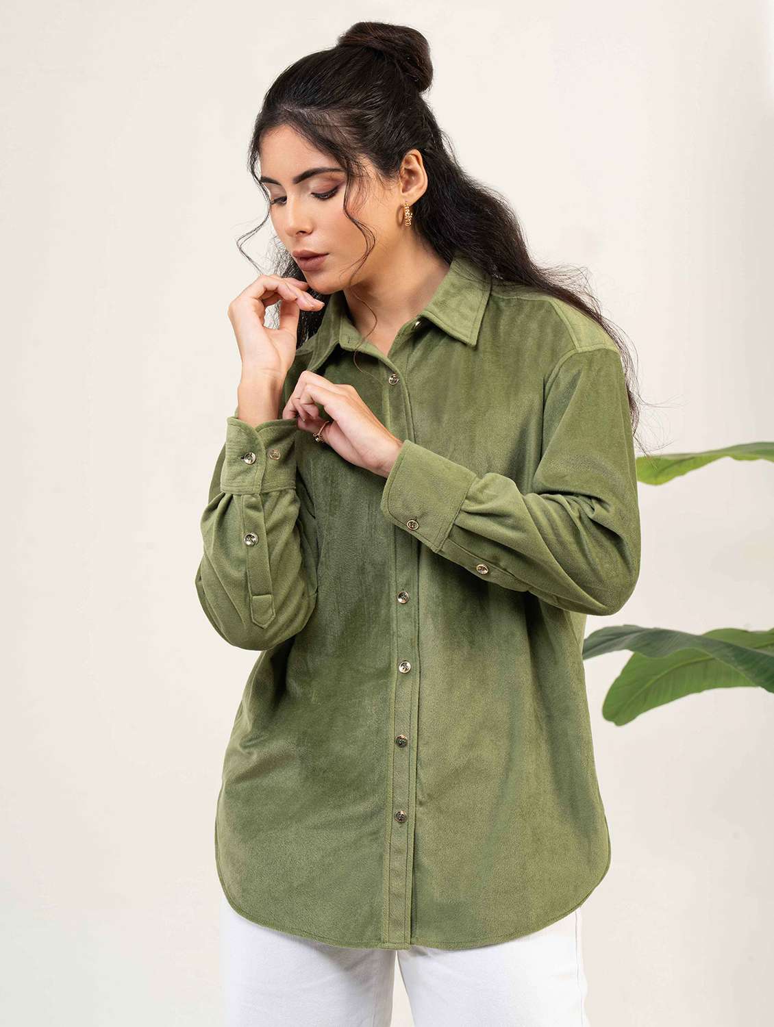 women solid collared long sleeve shirt - 22220245 -  Standard Image - 4