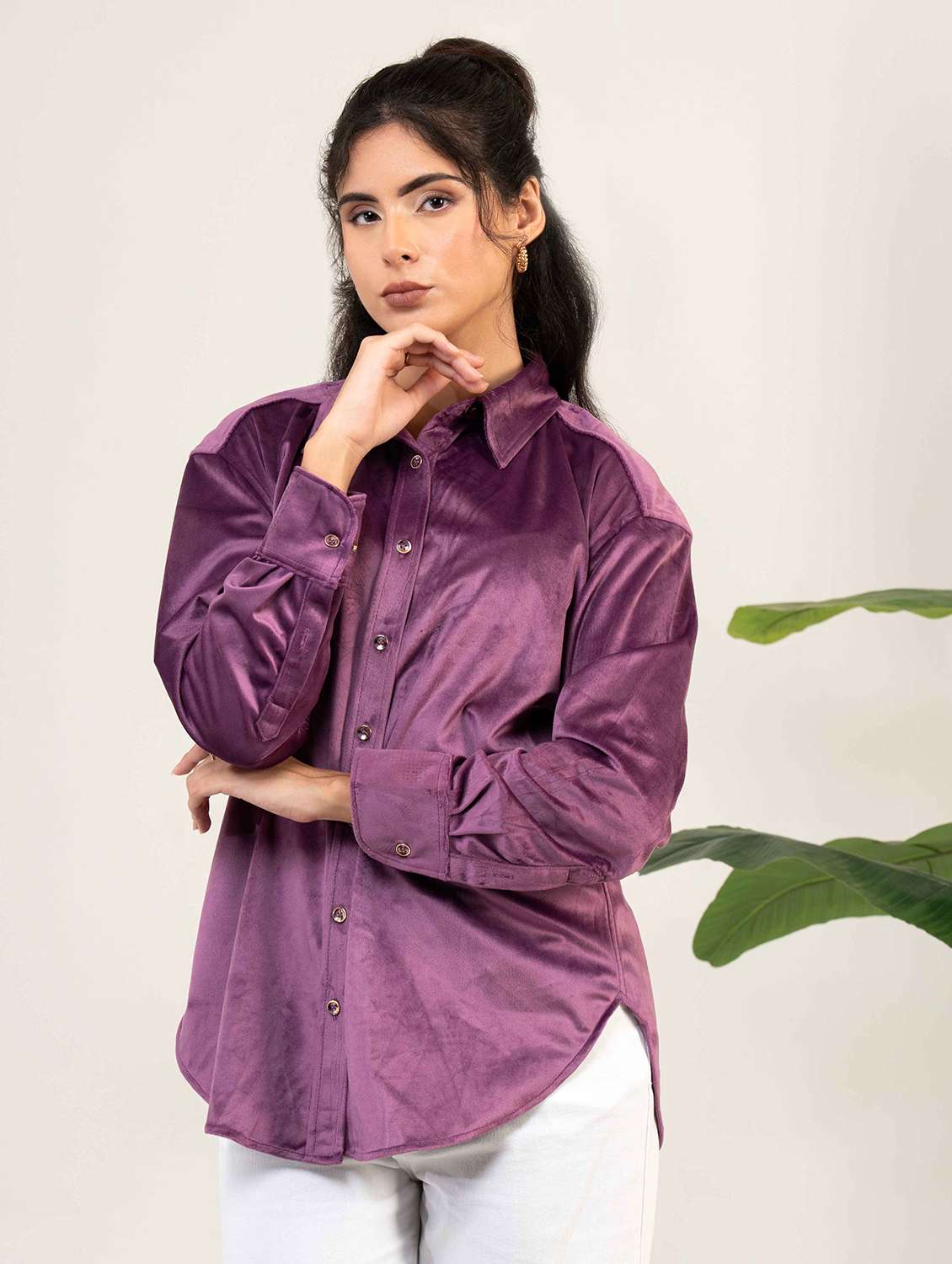 women solid collared long sleeve shirt - 22220247 -  Standard Image - 4