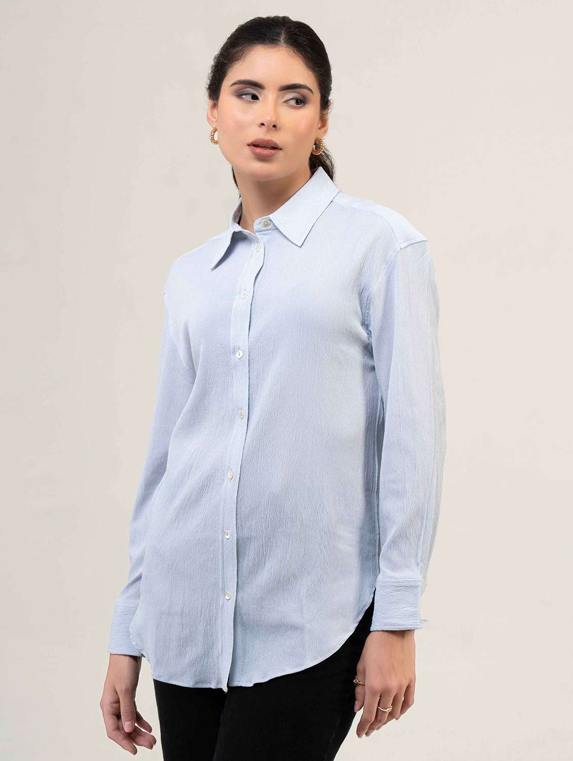 women solid collared long sleeve shirt - 22220248 -  Standard Image - 4