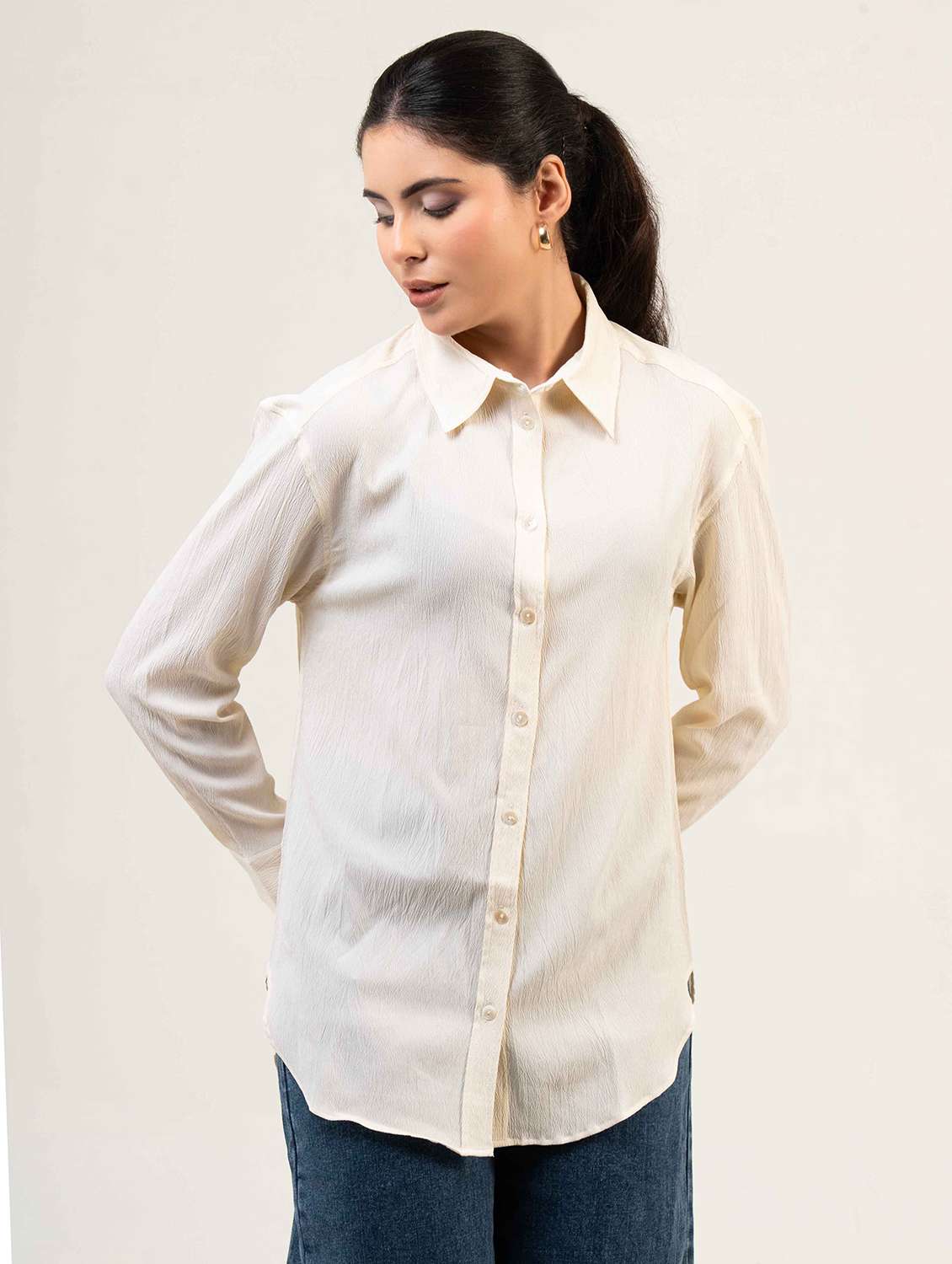 women solid collared long sleeve shirt - 22220249 -  Standard Image - 4