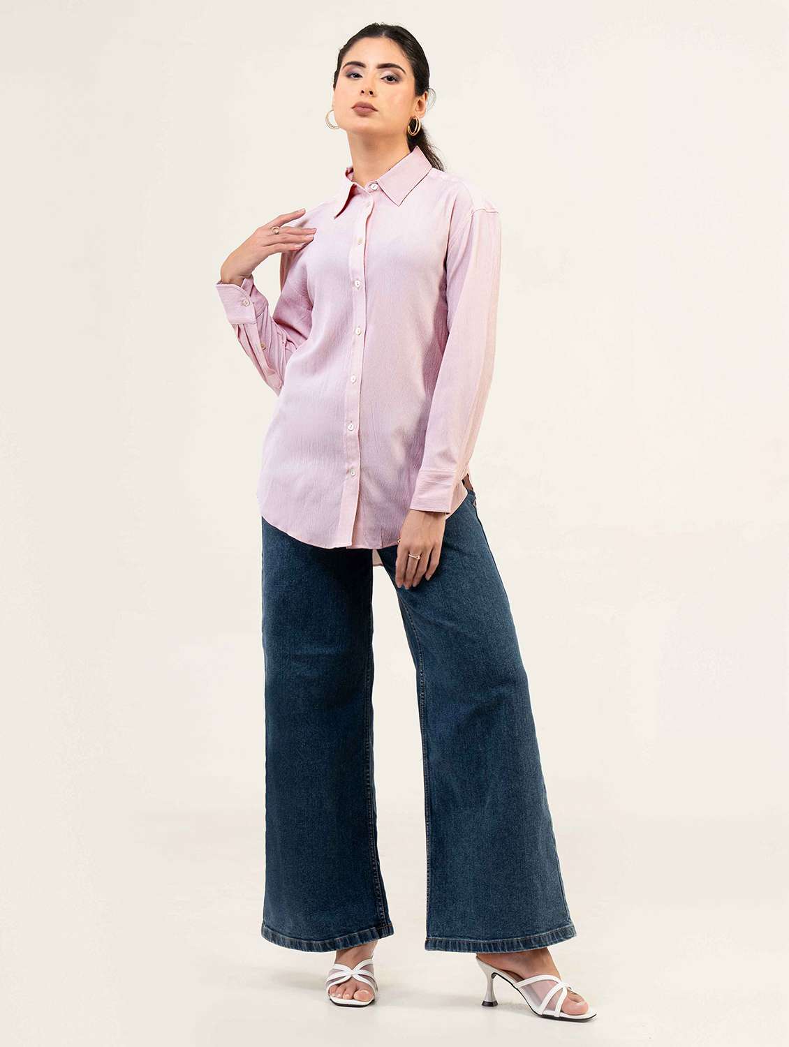 women solid long sleeve collared shirt - 22220250 -  Standard Image - 1