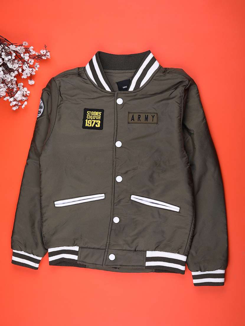 boys solid long sleeve varsity jacket