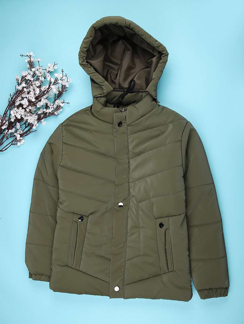 kids solid long sleeve hooded quilted jacket