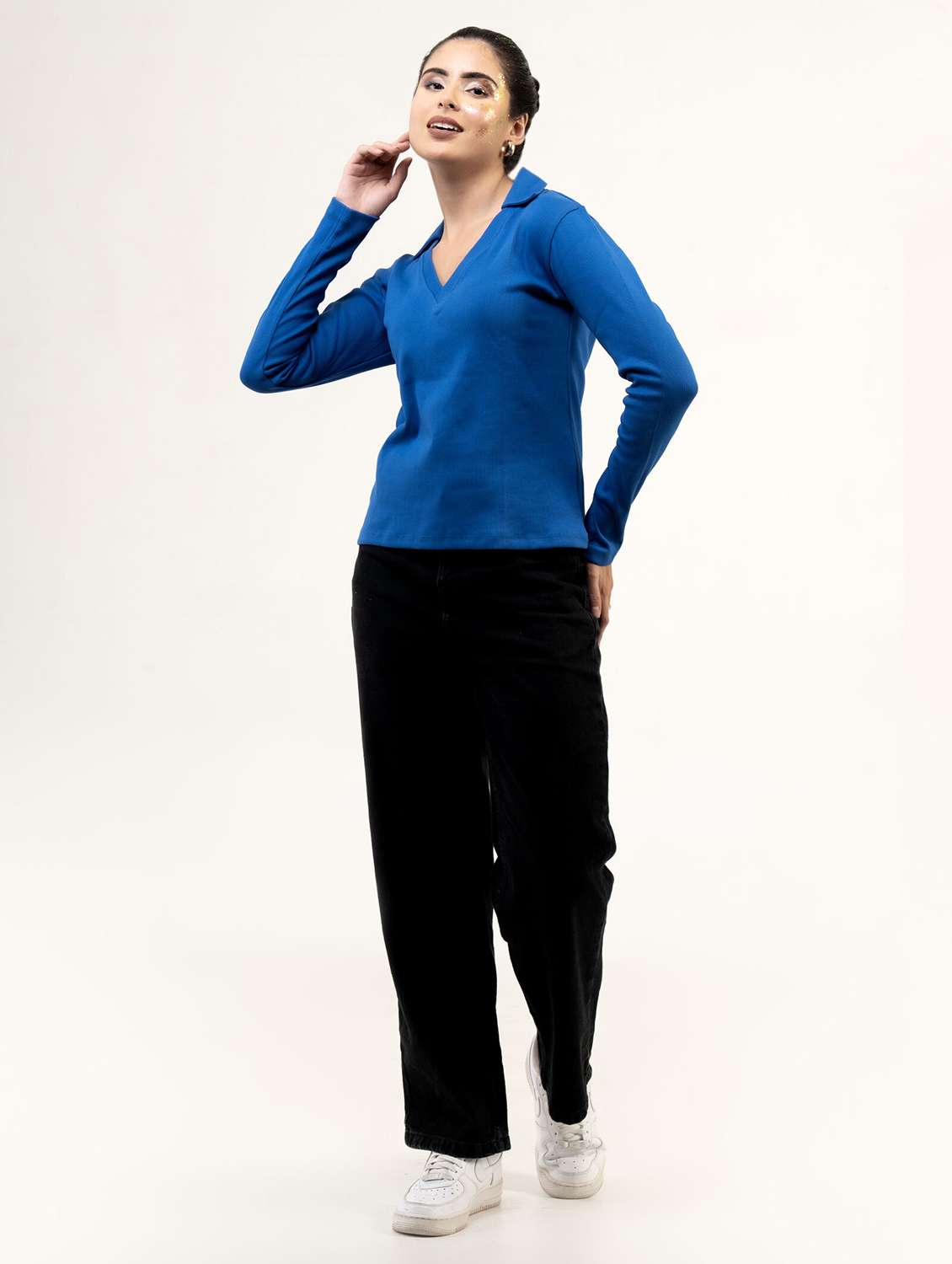 women solid long sleeve collared top - 22220310 -  Standard Image - 1