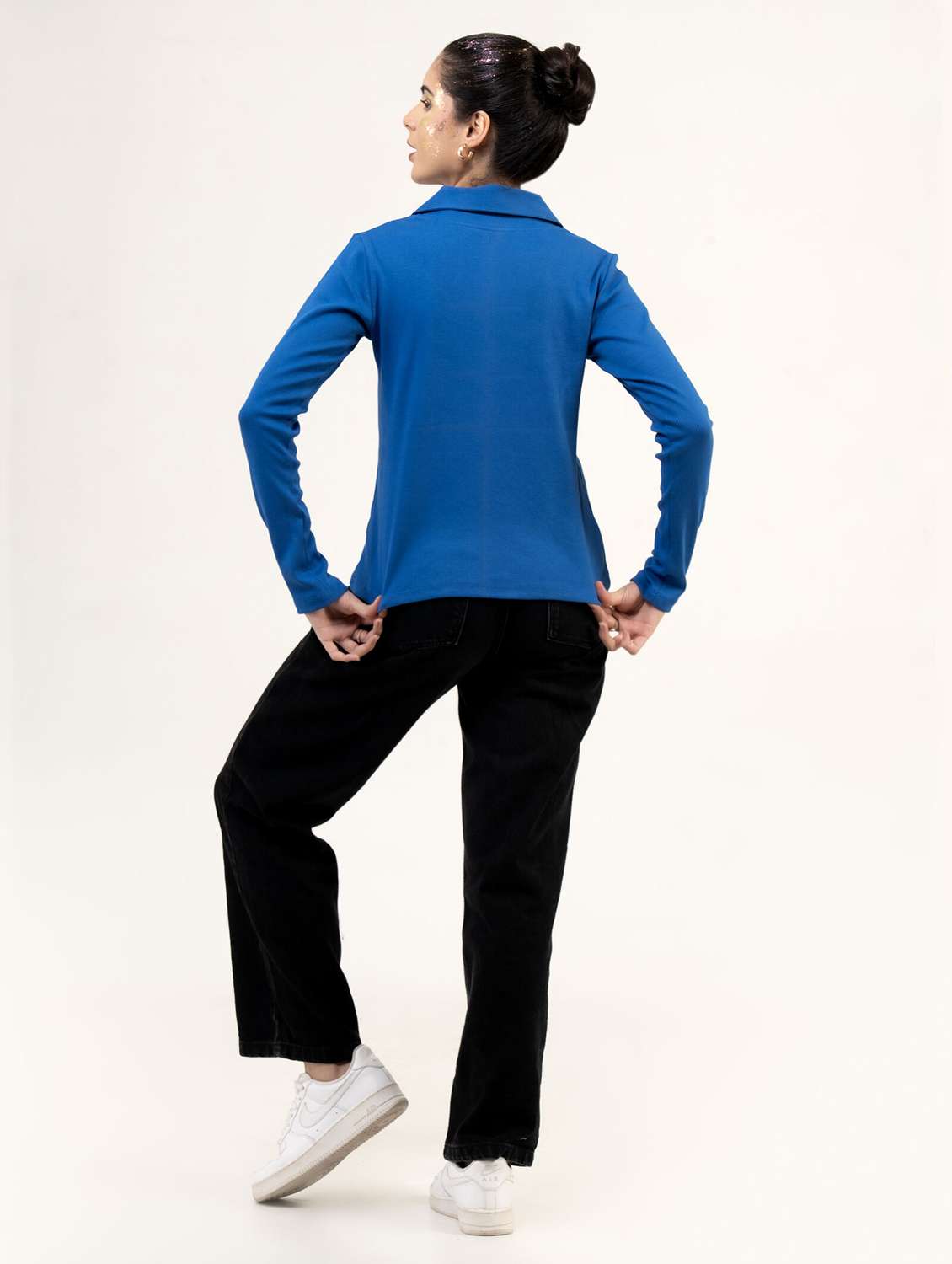 women solid long sleeve collared top - 22220310 -  Standard Image - 4