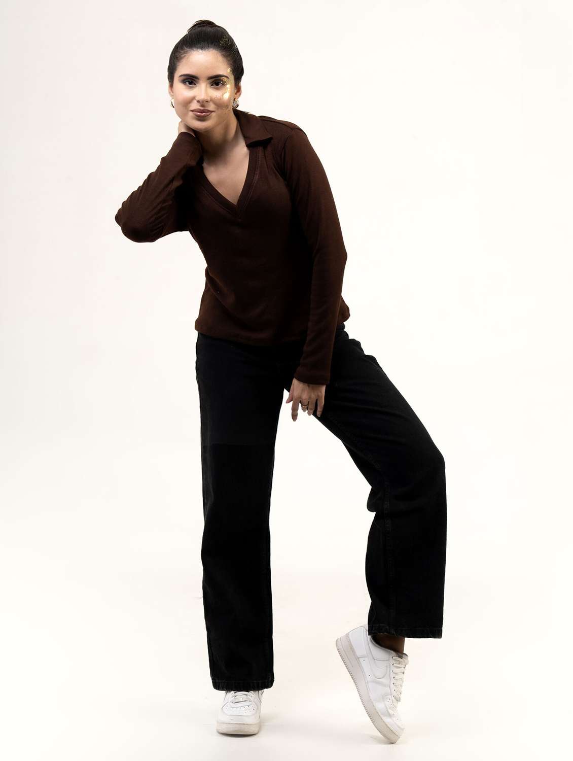 women solid long sleeve collared top - 22220312 -  Standard Image - 1