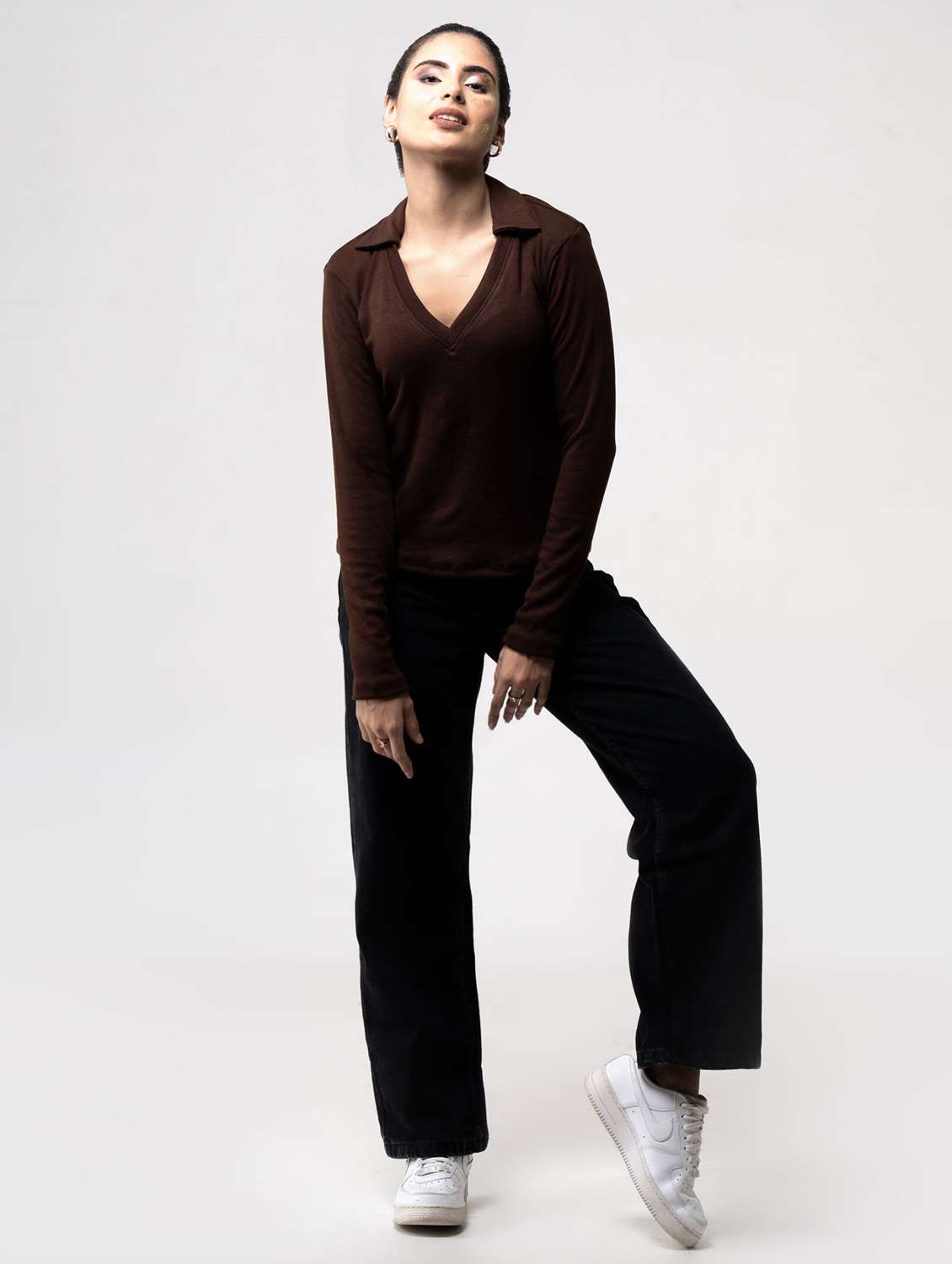 women solid long sleeve collared top - 22220312 -  Standard Image - 4