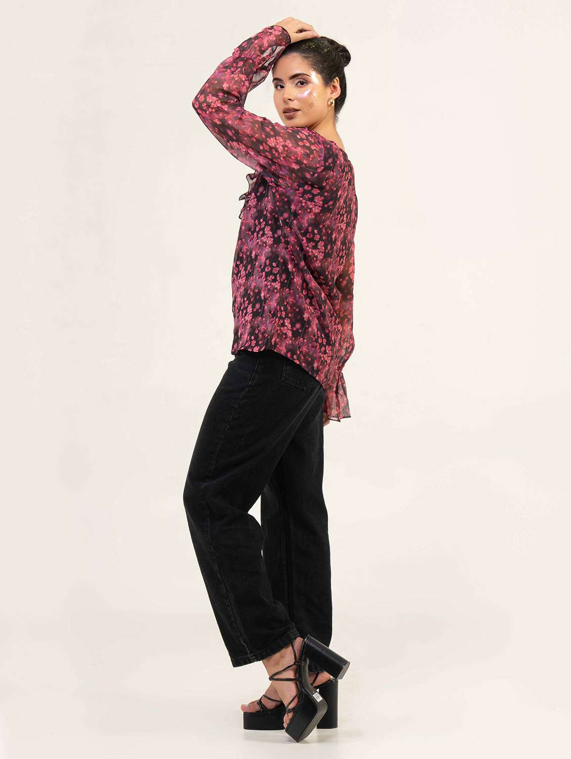 women printed long sleeve straight top - 22220324 -  Standard Image - 1