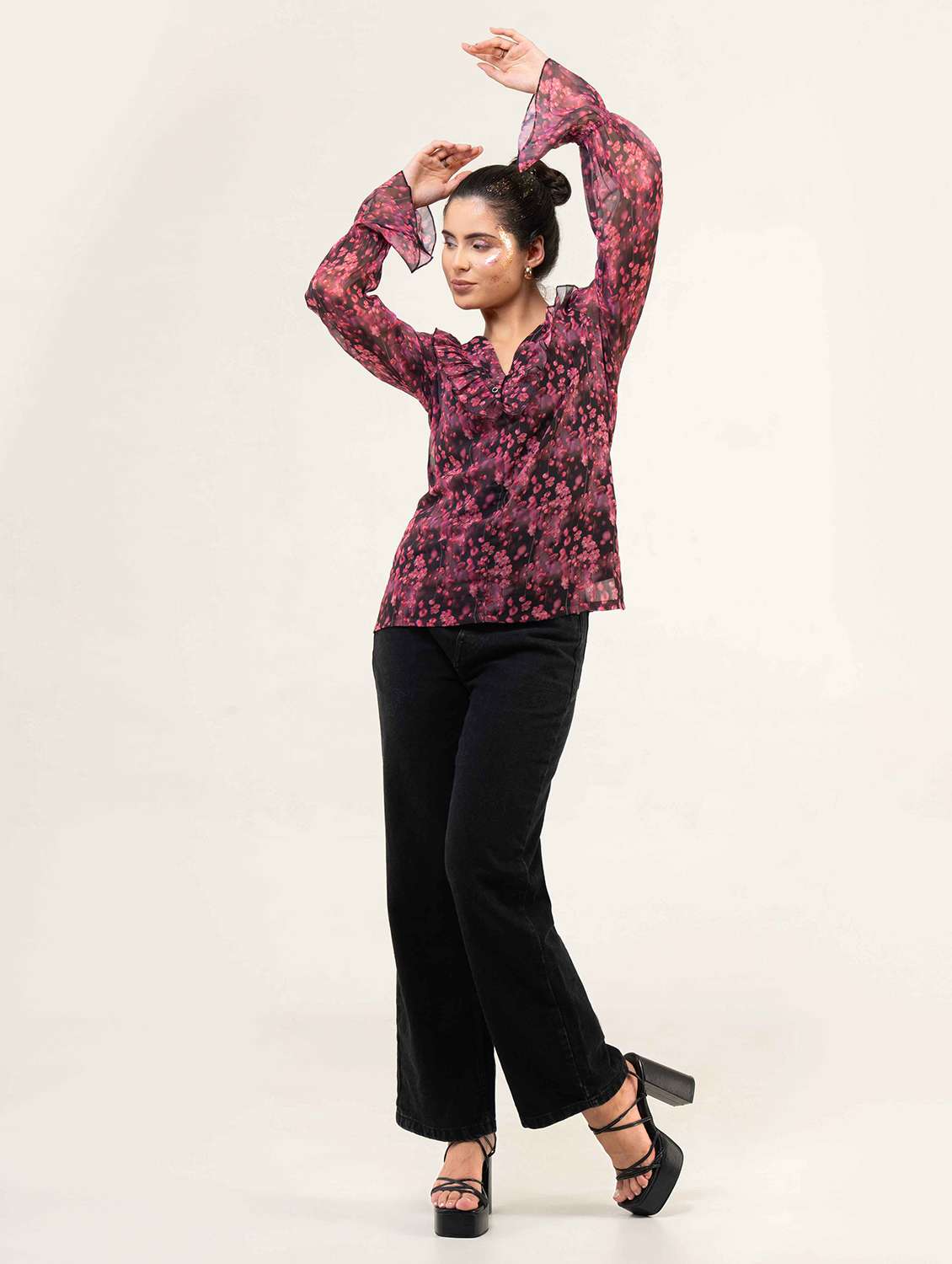 women printed long sleeve straight top - 22220324 -  Standard Image - 4