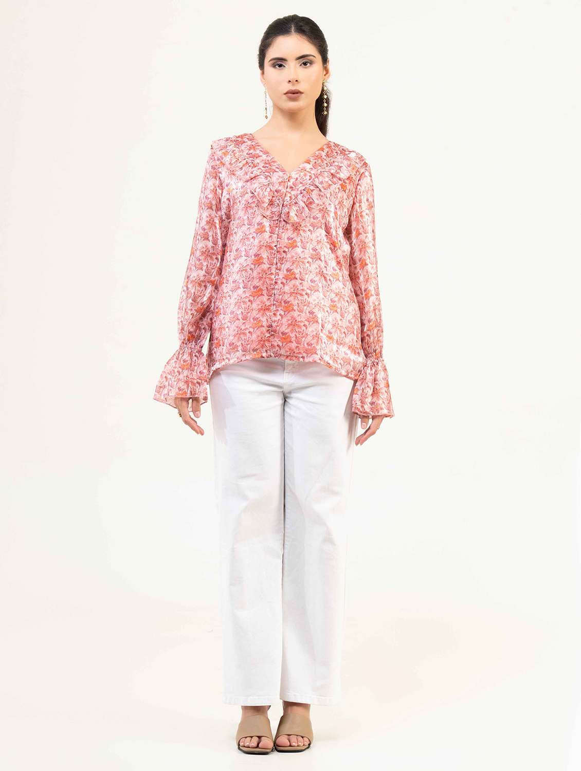 women printed long sleeve straight top - 22220325 -  Standard Image - 1