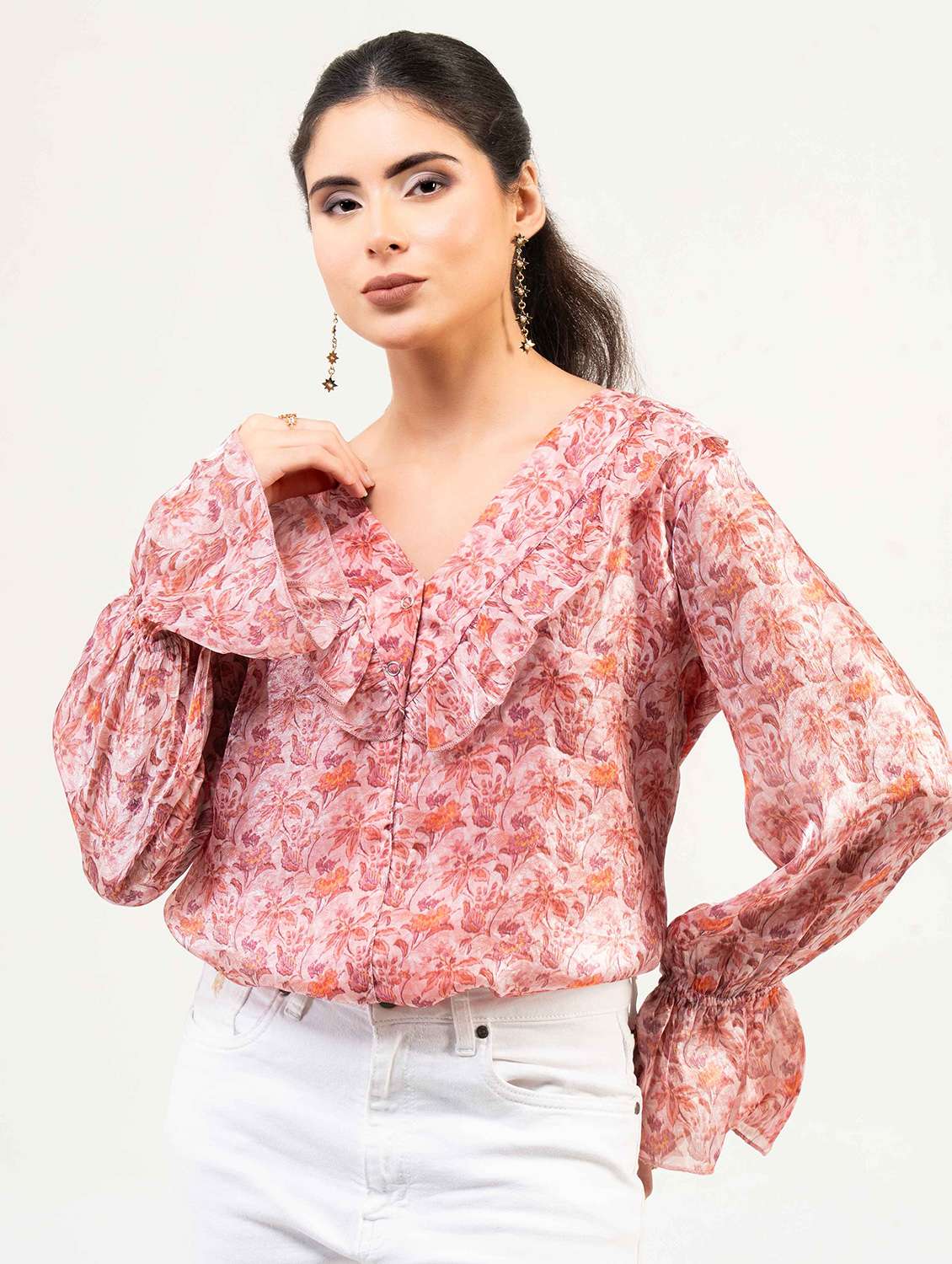 women printed long sleeve straight top - 22220325 -  Standard Image - 4