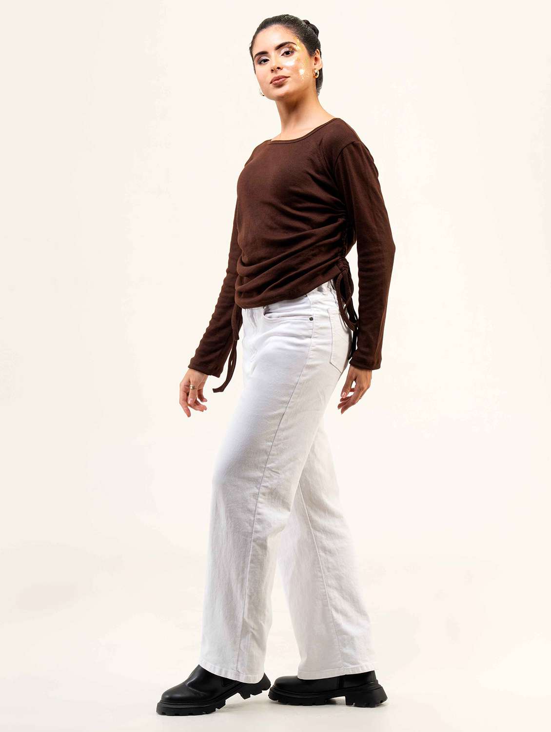 women solid long sleeve ruched top - 22220330 -  Standard Image - 1