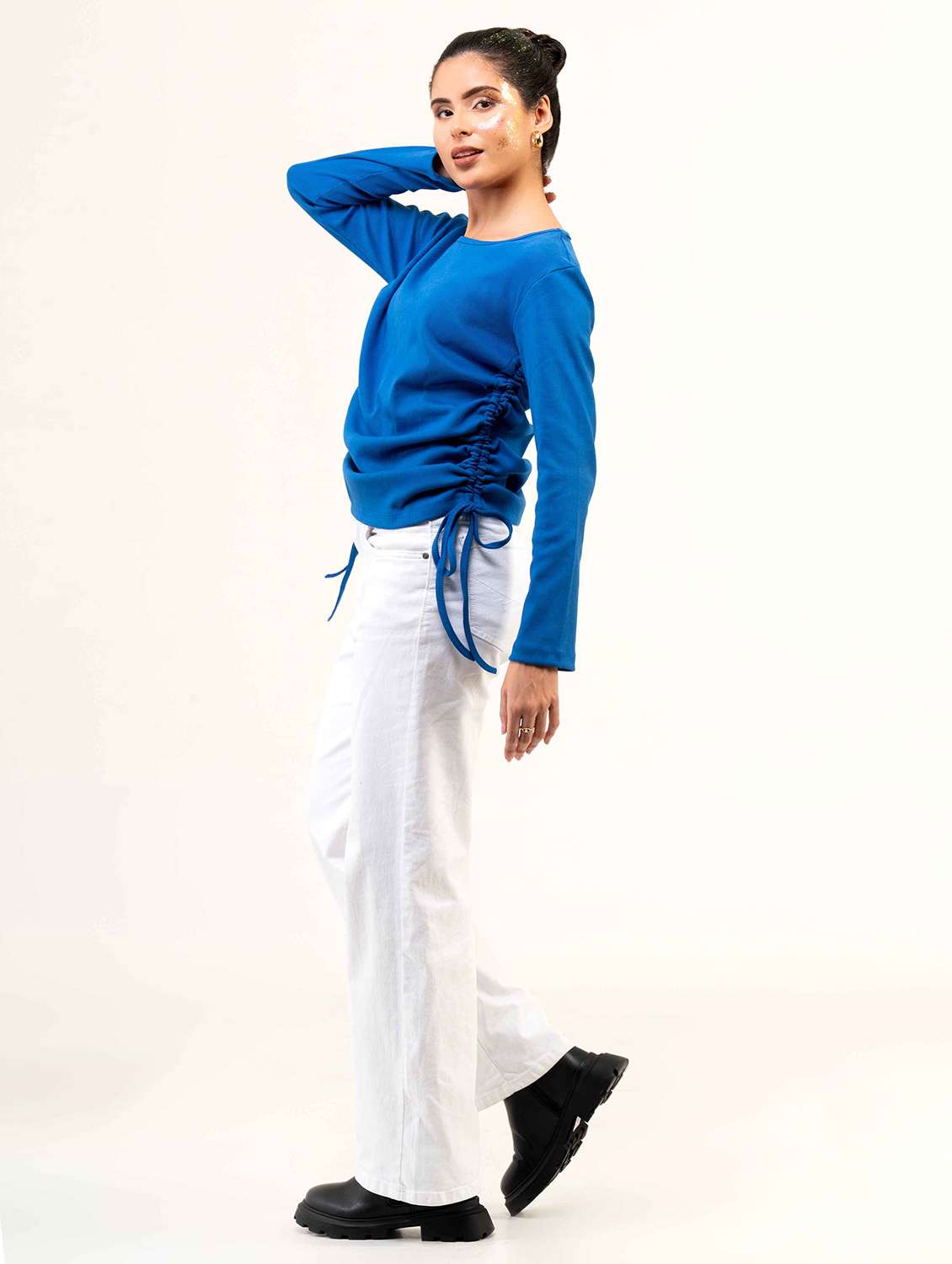 women solid long sleeve ruched top - 22220331 -  Standard Image - 1