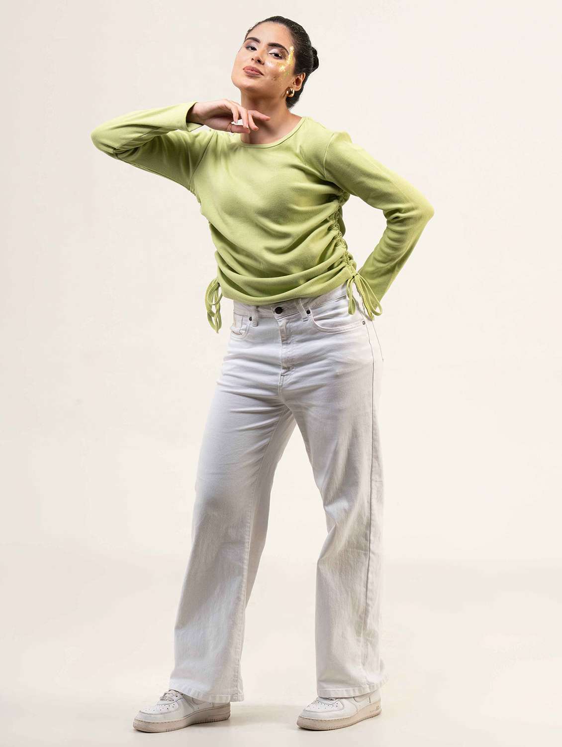 women solid long sleeve ruched top - 22220332 -  Standard Image - 1