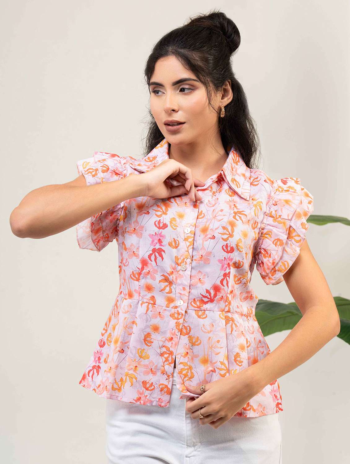 women floral print flutter sleeve shirt top - 22220335 -  Standard Image - 4