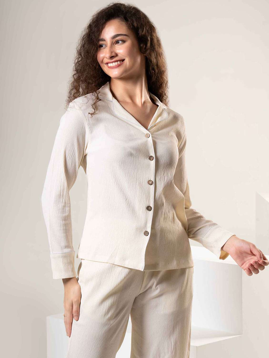 women solid nightwear pyjama set - 22220369 -  Standard Image - 4